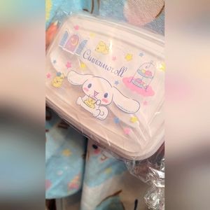 Cinnamoroll Sanrio pink lunchbox with fork and spoon kids bento box